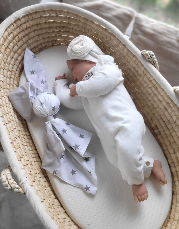 Miękka przytulanka kocyk króliczek z bawełny – Gwiazdki szare/ szary