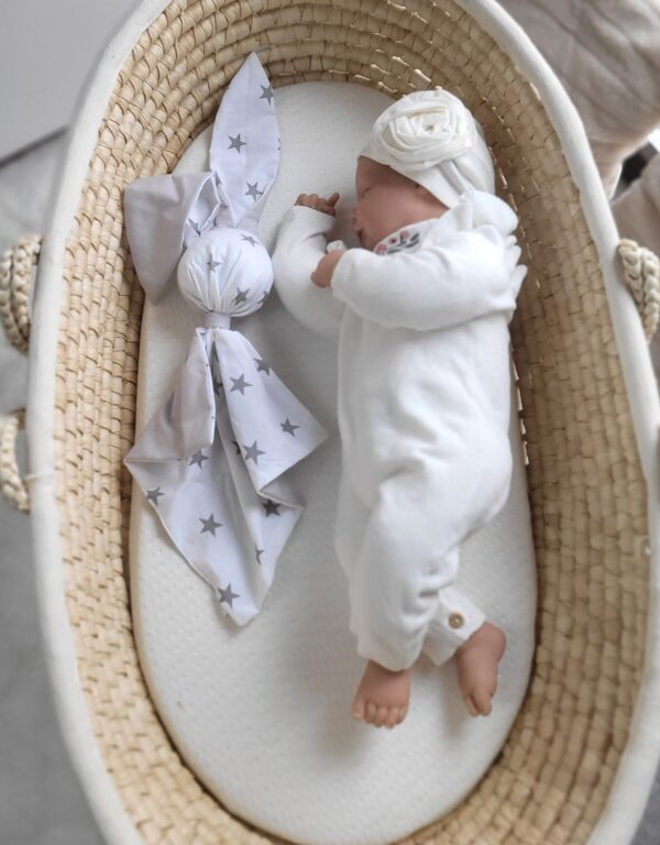 Miękka przytulanka kocyk króliczek z bawełny – Gwiazdki szare/ szary