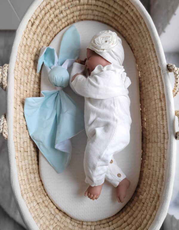 Miękka przytulanka kocyk króliczek z bawełny – Miętowo/ biały