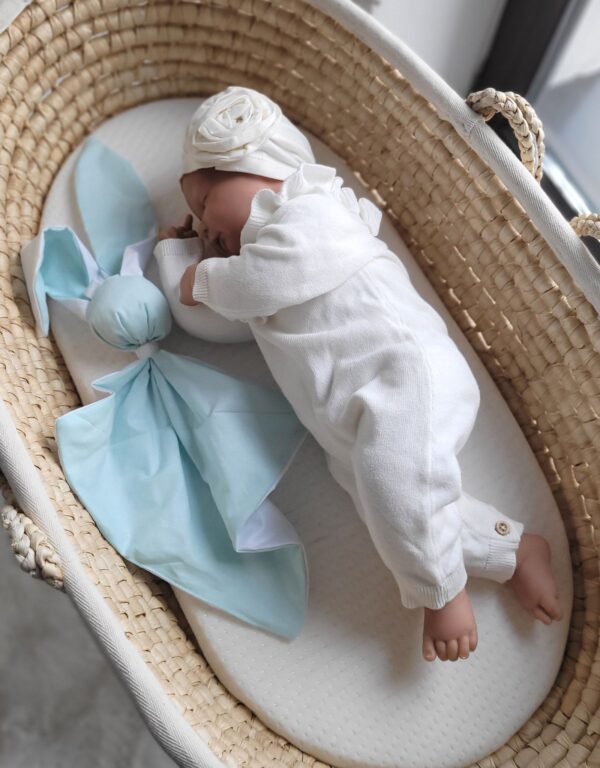 Miękka przytulanka kocyk króliczek z bawełny – Miętowo/ biały