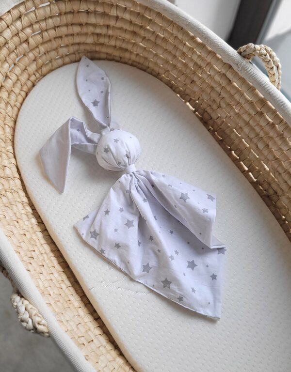 Miękka przytulanka kocyk króliczek z bawełny – Mini gwiazdki szare/ szary