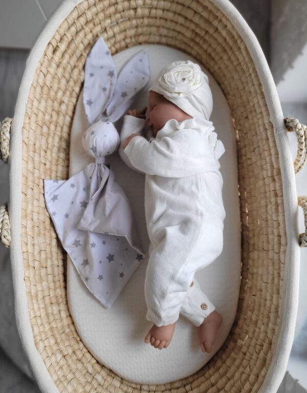 Miękka przytulanka kocyk króliczek z bawełny – Mini gwiazdki szare/ szary