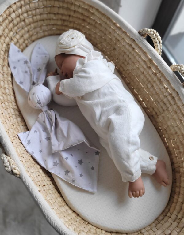 Miękka przytulanka kocyk króliczek z bawełny – Mini gwiazdki szare/ szary