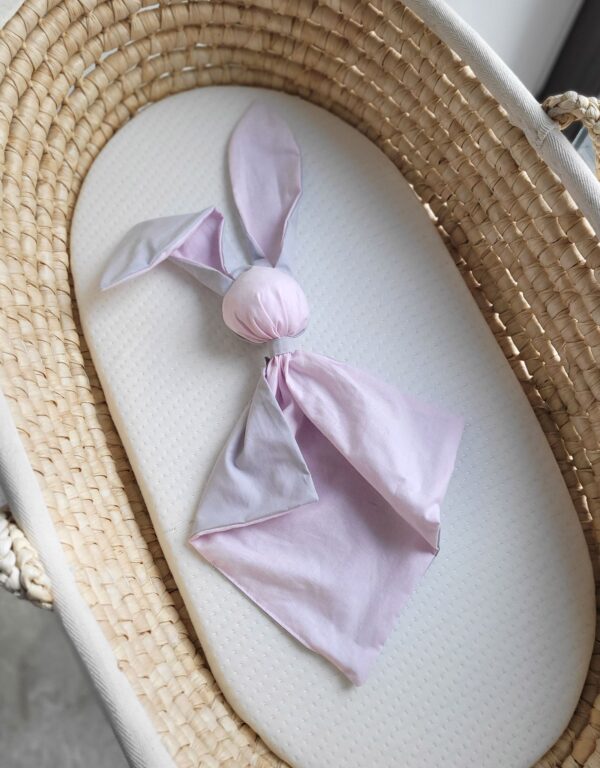 Miękka przytulanka kocyk króliczek z bawełny – Różowo/ szary