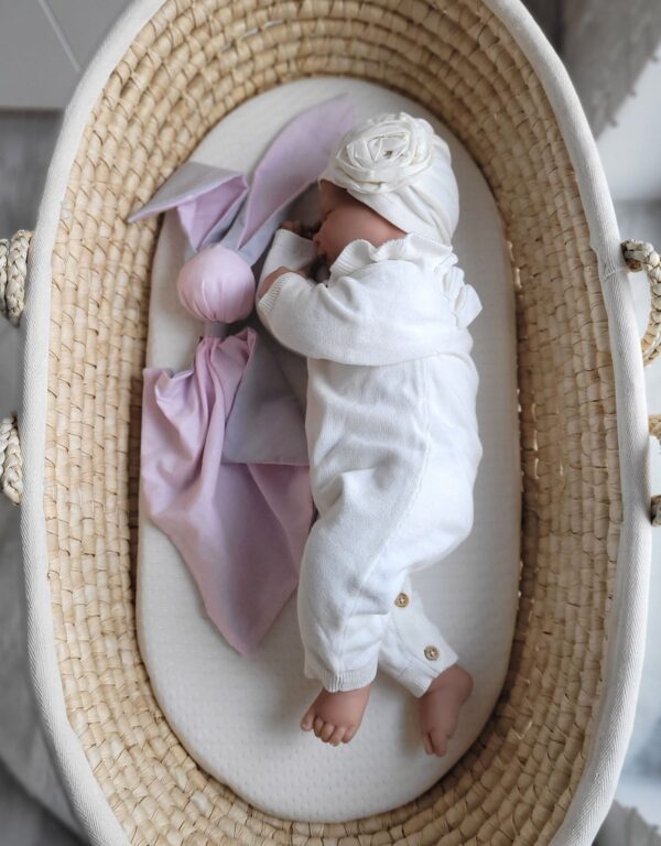 Miękka przytulanka kocyk króliczek z bawełny – Różowo/ szary