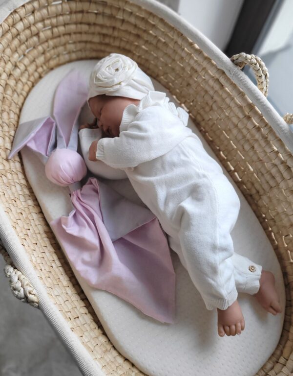 Miękka przytulanka kocyk króliczek z bawełny – Różowo/ szary