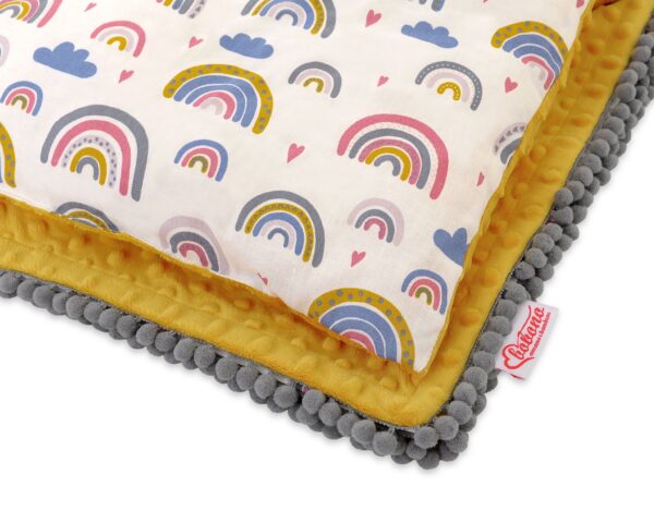 Komplet: Dwustronny kocyk bawełna z minky i poduszka – Tęcza