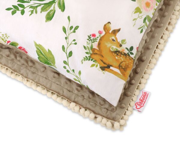 Komplet: Dwustronny kocyk bawełna z minky i poduszka – W lesie