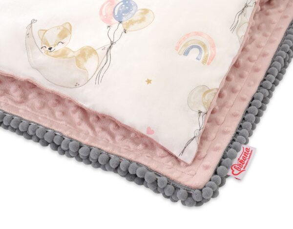 Komplet: Dwustronny kocyk bawełna z minky i poduszka – Baloniki 1