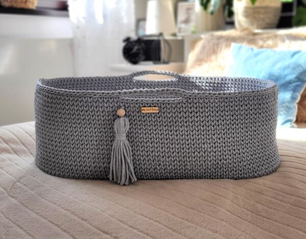 Kosz Mojżesza BOHO Handmade ze stojakiem – ciemny szary