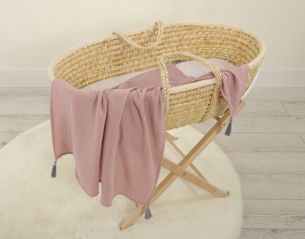 Muślinowy kocyk dla niemowląt z chwostami – brudny róż