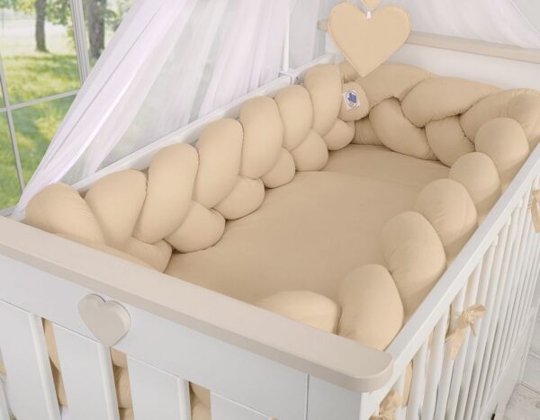 Ochraniacz warkocz pleciony do łóżeczka XXL – beżowy