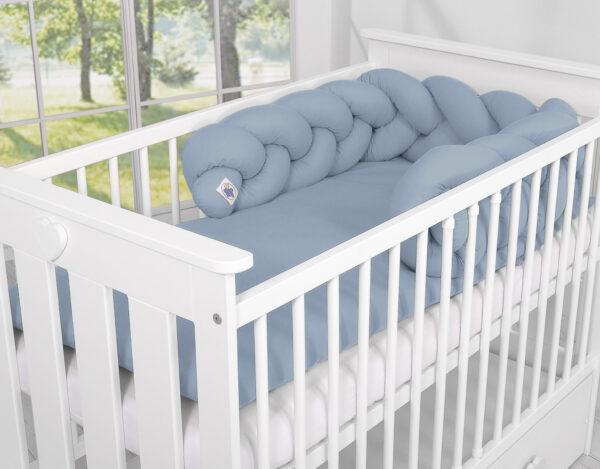 Ochraniacz warkocz pleciony do łóżeczka – brudny niebieski