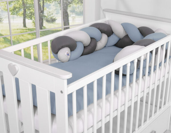 Ochraniacz warkocz pleciony do łóżeczka – brudny niebieski-szary-antracyt