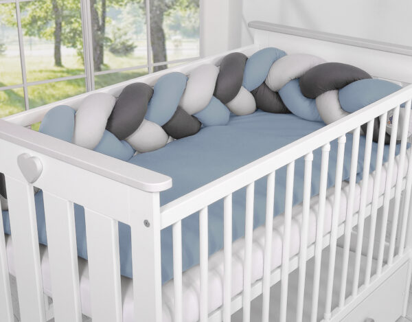 Ochraniacz warkocz pleciony do łóżeczka – brudny niebieski-szary-antracyt