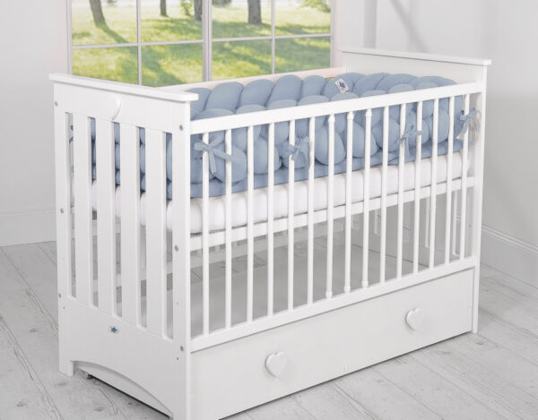 Ochraniacz warkocz pleciony do łóżeczka XXL – brudny niebieski