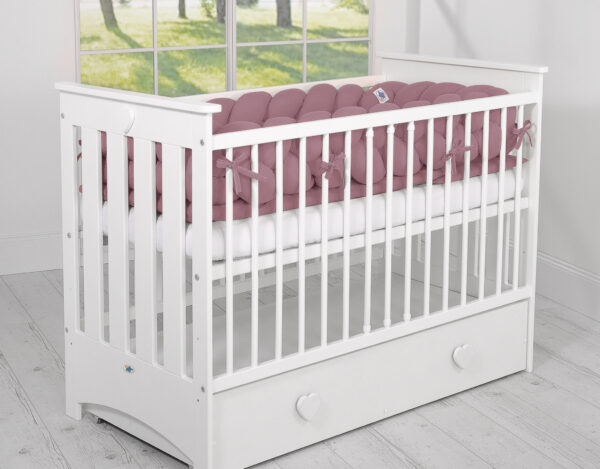 Ochraniacz warkocz pleciony do łóżeczka XXL – róż retro