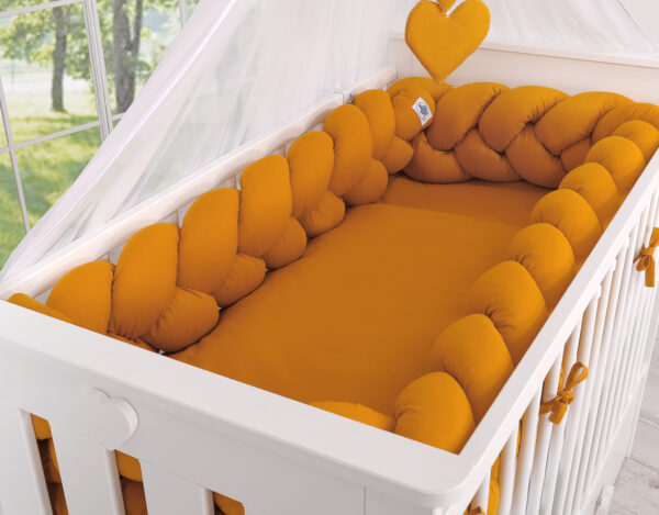 Ochraniacz warkocz pleciony do łóżeczka XXL – musztardowy