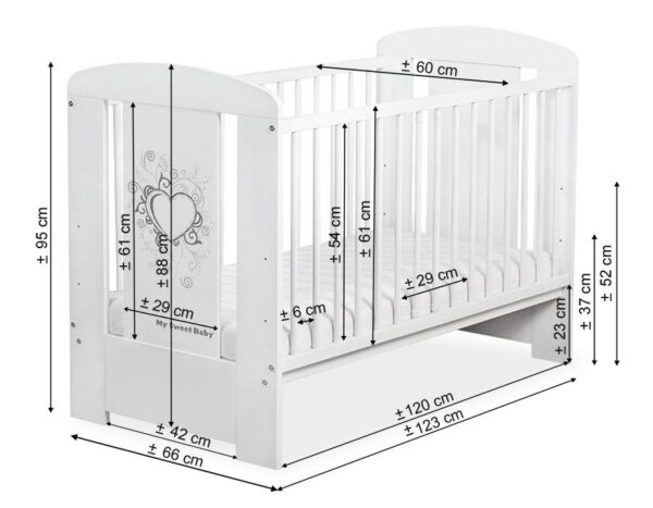 Drewniane białe łóżeczko dla niemowląt 120x60cm Dobranoc biało-niebieskie