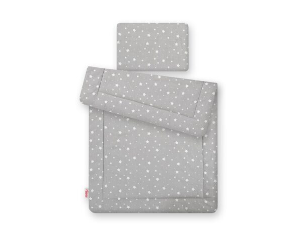 Komplet pościeli dla niemowląt z wypełnieniem 2-cz 75x100cm NEWBORN – mini gwiazdki białe na szarym