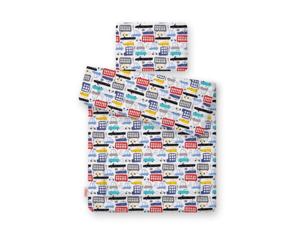 Komplet pościeli dla niemowląt z wypełnieniem 2-cz 75x100cm NEWBORN – autka kolorowe