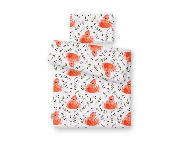 Komplet pościeli dla niemowląt z wypełnieniem 2-cz 75x100cm NEWBORN – wiewiórki białe