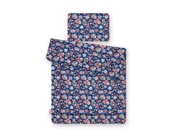 Komplet pościeli dla niemowląt z wypełnieniem 2-cz 75x100cm NEWBORN – lisia rodzinka na niebieskim