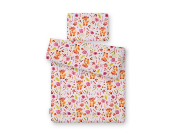 Komplet pościeli dla niemowląt z wypełnieniem 2-cz 75x100cm NEWBORN – lisek w wianku