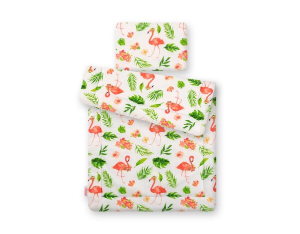 Komplet pościeli dla niemowląt z wypełnieniem 2-cz 75x100cm NEWBORN – flamingi koralowe