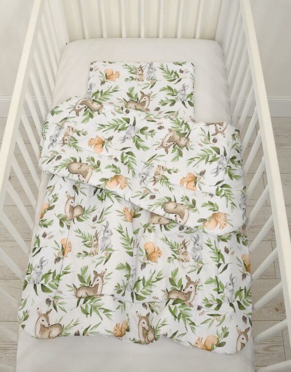 Komplet pościeli dla niemowląt z wypełnieniem 2-cz 75x100cm NEWBORN – woodland green
