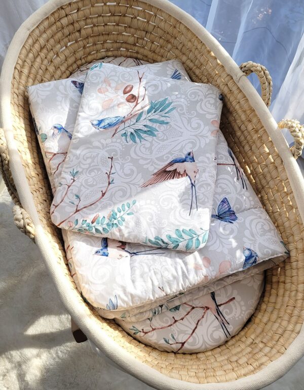 Komplet pościeli dla niemowląt z wypełnieniem 2-cz 75x100cm NEWBORN – blue birds
