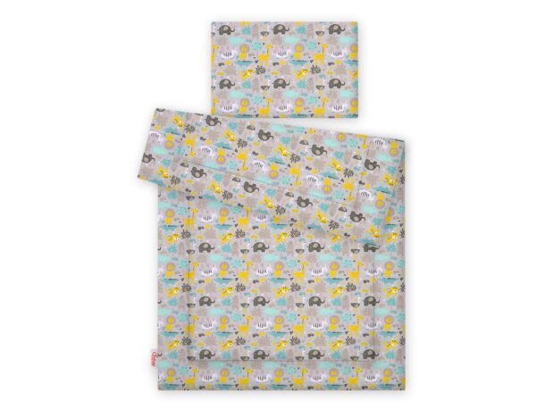 Komplet pościeli dla dzieci z wypełnieniem 120x90cm – zwierzątka szaro-miętowe