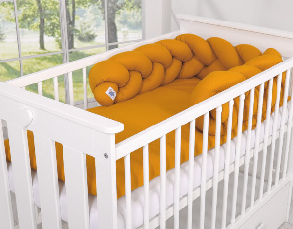 Ochraniacz warkocz pleciony do łóżeczka – musztardowy