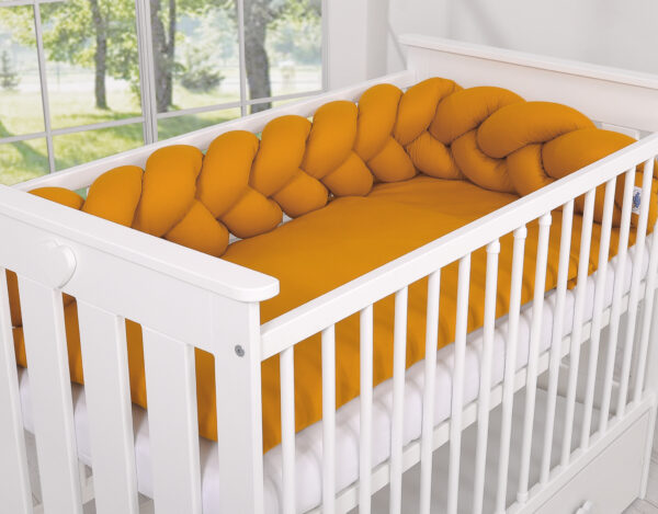 Ochraniacz warkocz pleciony do łóżeczka – musztardowy