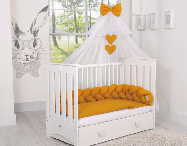 Ochraniacz warkocz pleciony do łóżeczka – musztardowy